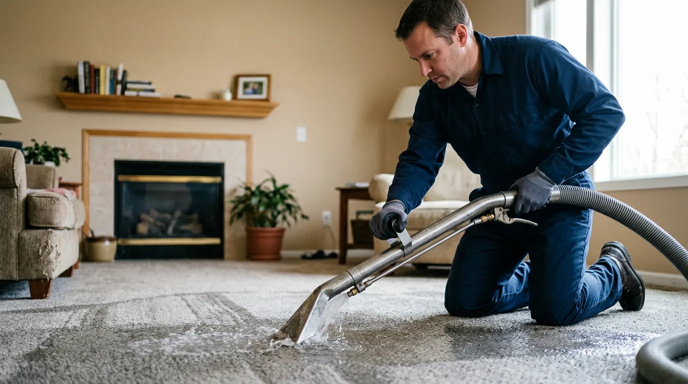 Water damage restoration technician working near Vermillion, KS